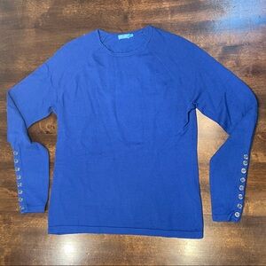 J. McLaughlin Royal Blue Knit Crewneck Sweater with Button Sleeve - Size S